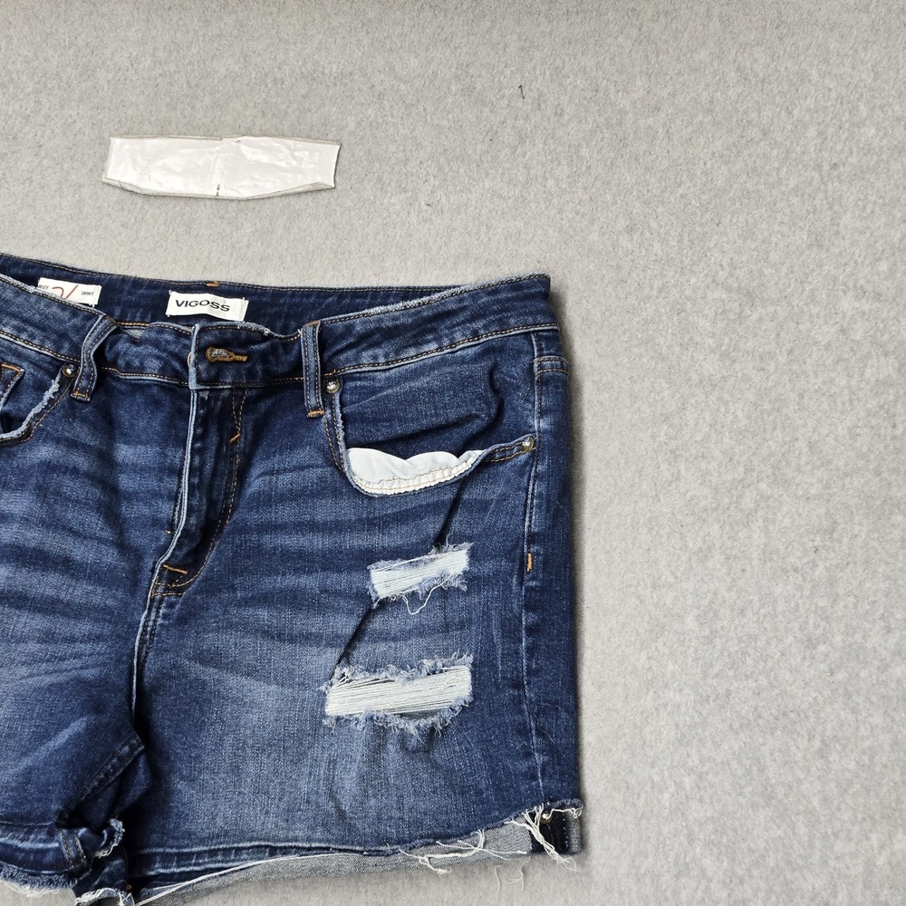 Vigoss Women Shorts 32 Blue Denim Jeans Harley Short Distressed 3" Inseam - Picture 8 of 14